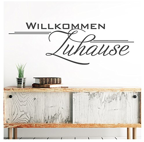 Grandora Wandtattoo Spruch Willkommen Zuhause I schwarz (BxH) 80 x 27 cm I Eingang Eingangsbereich Flur Diele Sticker Aufkleber Wandaufkleber Wandsticker W1252