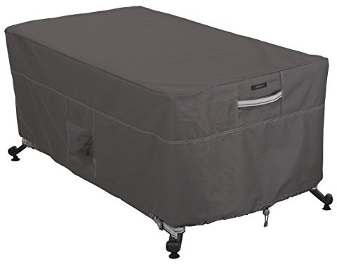 Classic Accessories Ravenna Hülle für eckige Feuerschalen, Abdeckung Gartenmöbel für Tische, Reißfestes Material mit Belüftungsöffnungen, Schutz vor Wetterbedingungen, Dunkle Taupe (142 x 97 x 56 cm)