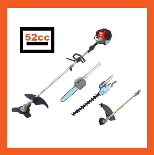 Attrezzo 4 in 1 per giardinaggio multiuso a scoppio 52cc Decespugliatore - Tagliasiepi - Motosega - Troncarami - Tagliarami - Disco girevole 3 denti Colore Yellow - Cod. 5297