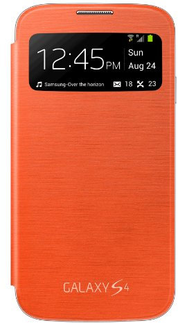 Samsung S-View - Funda para móvil Galaxy S4 (Pantalla frontal, teclas laterales para activar la pantalla), naranja