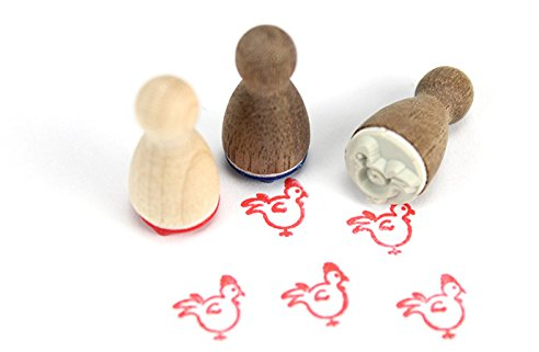 Stemplino® Ministempel - Motiv: Herta Huhn - 12mm Durchmesser - Holzstempel Kinder Stempel Bullet Journal Stempel Huhn Stempel