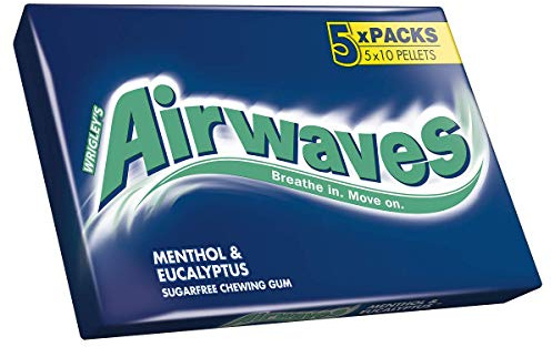 Wrigley's Airwaves Menthol and Eucalyptus Chewing Gum, pack of 5 x 10 Pellets, 70g