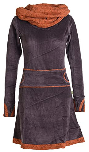 Vishes - Alternative Bekleidung - Samtkleid mit Kapuzenkragen braun 36