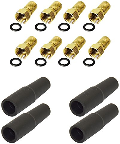 Premium X 8x F-Stecker 7,5 mm vergoldet mit Dichtring und 4x Gummidichtung Set für Sat Empfang