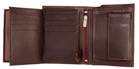 RAS WALLETS Men's RFID Secure Slim Wallet | Genuine Leather Bifold Purse with Coin Pocket | 3 ID Slots, Card Holder, 2 Zipped Pockets | Anti-Theft Compact Design - Art 503 (Brown)