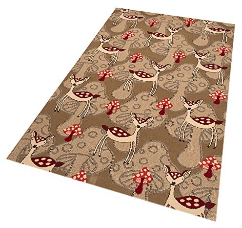 Zala Living Deer Design Velours Kinderteppich, Popypropylen, Braun/Rot, 200 x 140 x 0,9 cm