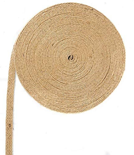 Tenlacum Rollo de cinta de arpillera de 20 m, rollo de cinta de yute natural, carrete de arpillera con cordel trenzado de cuerda de cáñamo para artes y manualidades, decoración de boda