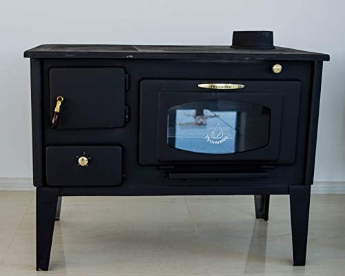 Stufa cucina a Legna e carbone in Acciaio 7/10Kw più FORNO con Piano in Ghisa