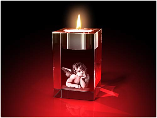 GLASFOTO.COM Glasfoto 3D Engel Teelichthalter – Kristallglas mit Innengravur als Geschenk für jeden Anlass in 50 x 80 x 50 mm