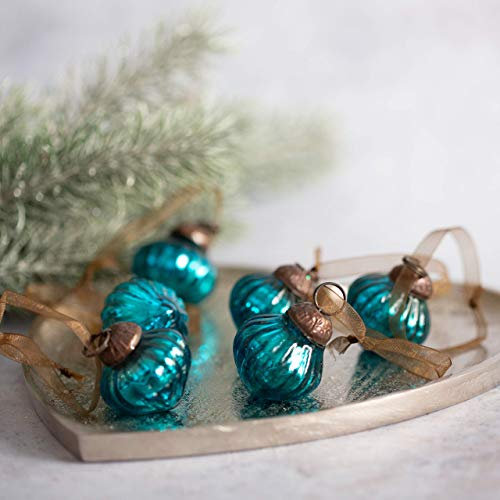 Aurora Christmas Set of 6 Glass Lantern Christmas Baubles, Turquoise, 1