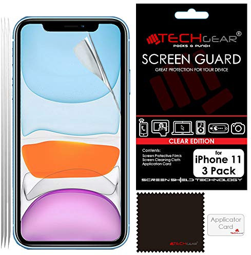 TECHGEAR [Pack of 3] Screen Protectors for iPhone 11 - CLEAR LCD Screen Protector Guard Covers with Cleaning Cloth & Application Card Compatible with Apple iPhone 11