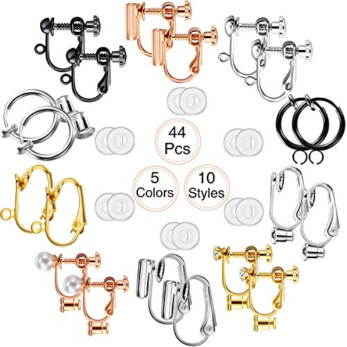 10 Paires Boucles d'Oreilles non Percées Boucles d'Oreilles Clip-on Composants du Convertisseur avec Post Pour Oreilles non Percées, avec 12 Paires Coussinets d'Oreille Confort (Série Multi-Types)