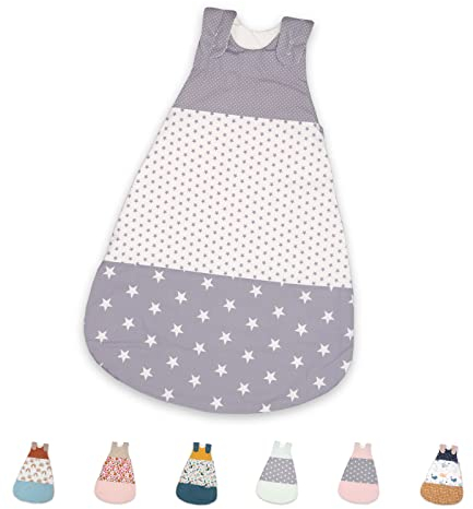 ULLENBOOM Schlafsack Baby 10-18 Monate, 80/86, OEKO-TEX Materialien, Graue Sterne (Made in EU), 2,5 TOG - Baby Schlafsack Neugeborene - Ganzjährig für Frühling, Herbst und Winter
