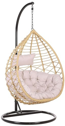 Moderner Hängekorbsessel Rattan mit schwarzem Gestell inkl. Kissen Beige Arsita