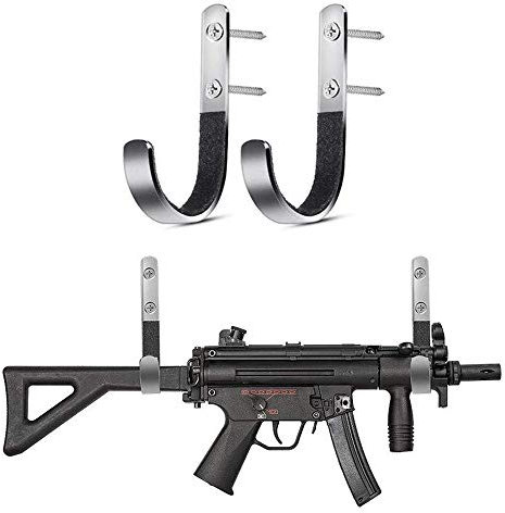 ACEXIER 1Pair Padded Gun Wall Mount Storage Rack J-Hook Rifle Shotgun Heavy Duty Hangers Set Anti-Scratch Stainless Steel Hard Gun Rack