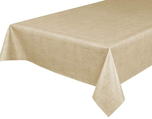 BEAUTEX Wachstuchtischdecke abwaschbar, Leinen beige, Eckig 140x180 | Wasserundurchlässiger Tischschutz mit versiegelter Oberfläche, pflegeleicht, robust und vielseitig für drinnen und draußen