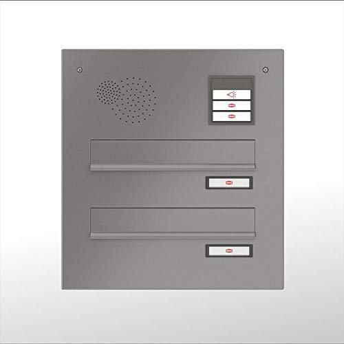 RENZ / 2er Mauerdurchwurf-Briefkasten Durchwurf-Postkasten mit Sprechfeld/RAL-Farbe 9007 Volumen 11 L/Kastenbreite 300 mm/Tiefe 300 mm/Stahl - aufklappbar/Dein-Briefkasten.de