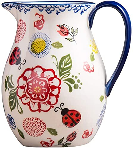 Caraffa Per Acqua Da 1500 Ml Brocca Da Giardino In Ceramica Dipinta A Mano Vaso Da Fiori Interno Adatto Per Servire Acqua Fredda, Caffè, Latte E Succo