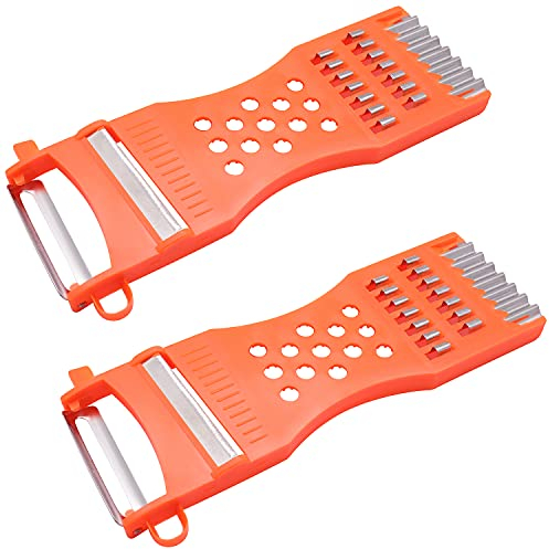 XIWENQUKU 2Pcs Kitchen Multifunction Plastic Frame Vegetable Fruit Grater Slicer Peeler Metal Scraper Shredder Carving Tool