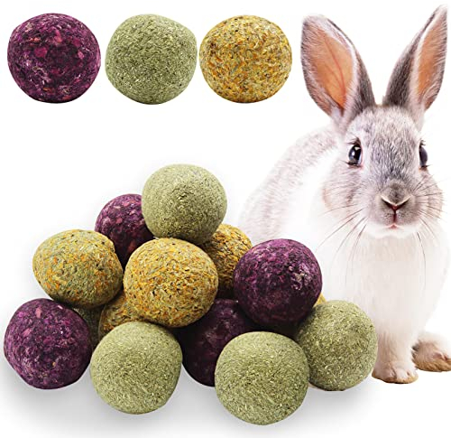 Hioph Kaninchen-Kauspielzeug für Zähne, Meerschweinchen-Kauleckerlis, natürlicher Timothy-Heuball, Kleintiere, Molar-Bälle, Hase, Hamster, Rennmäuse, Murmeltiere, Eichhörnchen, Zahnpflege, 15 Stück