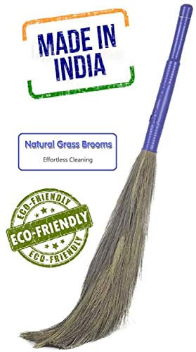2pcs Soft Grass Broom Stick Plastic Handle for All Floor Cleaning | King Size | for Home | Eco-Friendly (Phool Jhadu, Mop) Set 2