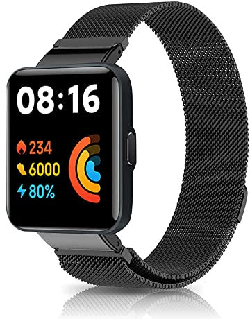 Niboow Armband Kompatibel mit Xiaomi Redmi Watch 2 Lite, Edelstahl Metall Einstellbar Ersatzband, Damen Herren Magnetversch Mesh Gewebte Uhrenarmband Kompatibel mit Xiaomi Redmi Watch 2 Lite-Schwarz