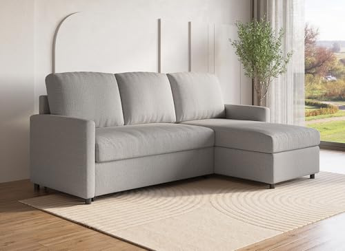Deco In Paris Canapé d'angle réversible Convertible Coffre de Rangement en Tissu Gris Adam 203x76x84x135