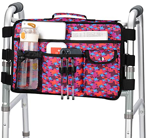 supregear Borsa Deambulatore, Impermeabile Pieghevole Walker Organizer Custodia con 9 Tasche e Ampio Scomparto Borsa per Deambulatore Rollator e Sedia a Rotelle, Walker Cesto Tote con Manico