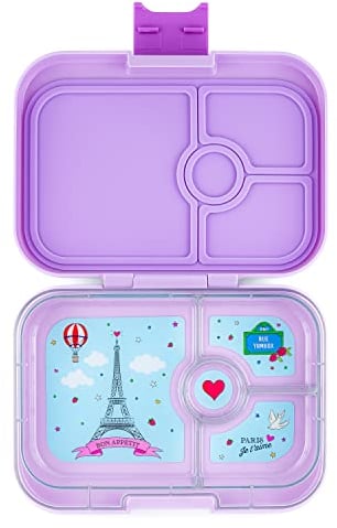 Yumbox Bento Box Panino a prueba de fugas: 4 compartimentos para niños y adultos; perfecto para almuerzo empaquetado en sándwich; compacto 8.5 x 6 x 1.8; porciones saludables (Lulu Purple con bandeja