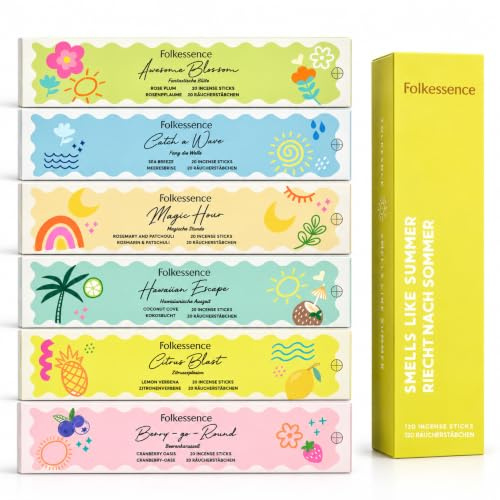 Folkulture Räucherstäbchen Rosmarin, 6er-Set (120 Incense Sticks) | Patschuli, Zitrone räucherwerk set, Aromatherapie-Duft | Bio, 45 Minuten Brenndauer | Meditation & Entspannung