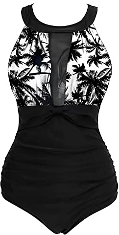 Viloree Maillots de Bain 1 Pièce Femme Amincissant Bikini Grande Taille Monokini Push up Les cocotiers XL