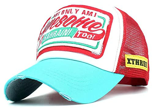 MUYAN Trucker cap Uomo Baseball Cappellino con Visiera Estivo Ricamato Cappelli a Rete Unisex Snapback Traspirante Cappellini Casuali (Lago Blu/Rosso)