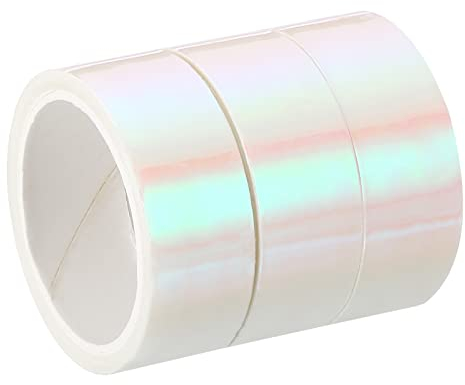 PATIKIL Holographique Ruban 15mm x 5m, 3 Rouleau Autoadhésif Métallique Feuille Masking Autocollant pour Bricolage Art Artisanat Enveloppe Décoration, Blanc