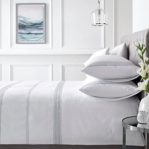 Appletree White Embroidered Duvet Cover Set – King Size 230 x 220cm – 100% Cotton – 200 Thread Count – 2 Pillowcases – Hotel Style Bedding – Soft White Linen