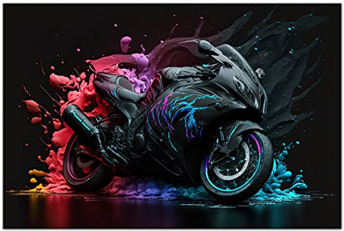 PRINTONIA Leinwand-bild 120x 80cm Suzuki Hayabusa Motorrad Motorräder Abstrakt Art Wandbild Bilder Deko Kunstdruck