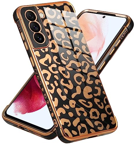JIEZUIMEI Handyhülle für Samsung Galaxy S21 Plus/S21+ 5G Hülle, Ultra Dünn Case Leopard Muster Mädchen Galvanisierte Weich TPU Silikon Schutzhülle Stoßfeste Cover für Samsung S21 Plus/S21+ 5G Schwarz
