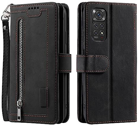 VEEMOS Handyhülle für Xiaomi Redmi Note 11 / 11S 4G hülle Klappbar Handytasche Schutzhülle Klapphülle mit Kartenfach Handy Tasche Book Cover Flip Case Ständer - Schwarz