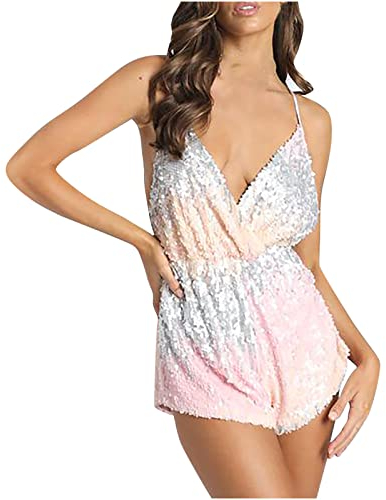 Damen Jumpsuit Elegant Ärmellos Pailletten Cocktail Party Festlich Overalls Hosenanzug Playsuit Kurze Romper Jumpsuits Damen Sommer Overalls Jumpsuits Elegant Playsuits Hosenanzug