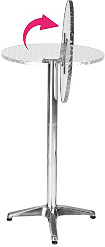 RELOVE Bistrotisch, quadratisch, mit klappbarer Platte, höhenverstellbar, für Innen- und Außenbereich, MDF, Edelstahl, hoch, 2-in-1, Aluminium, faltbar (60 x 60 x 70/110 cm (rund))