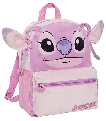 Disney Lilo and Stitch - Mochila escolar 3D de felpa para niñas, diseño de ángel, rosa, Taille unique