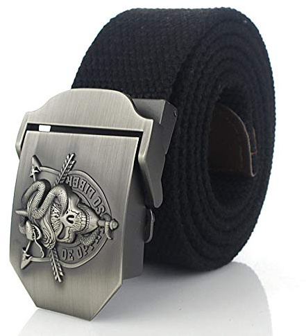 CECE&COLE Leinwand-Webgürtel, Militärgürtel, Totenkopf-Schlangen-Metallschnalle, Militärgürtel, Lässiger Gürtel Mit Clip-Schnalle Für Damen Und Herren, Streetwear-Stil, Cargo-Hosengürtel Für Jeans, K