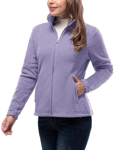 33,000ft Giacca in pile da donna, leggera, calda, con cerniera intera, traspirante, in micropile, casual, a maniche lunghe, ideale per viaggi e sport all'aria aperta, Viola chiaro, M