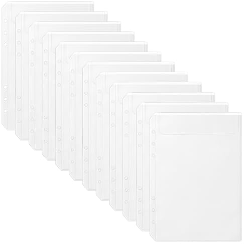 luvtree 1 Set (12 Pcs) A5 6-Hole Clear Binder Pockets – Zipperless Plastic Inserts for A5 6-Ring Binders – Ideal for Budgeting, Cash Envelopes, Savings Challenge, Travel, Journaling & Receipts