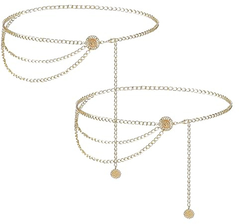 EUPSIIU 2 Stück Metall-Taillenkette, Goldkette, 130 cm Taillenkette, Gürtel für Damen, modisches Kleidzubehör, verstellbare Kette