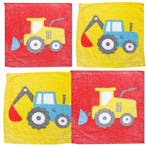 KAMACA 4er Set Magisches Handtuch Baumwolle Zaubertuch für Kinder Zauberhandtuch Mitgebsel Geschenkidee Kindergeburtstag Geschenk (4er Set Traktoren)