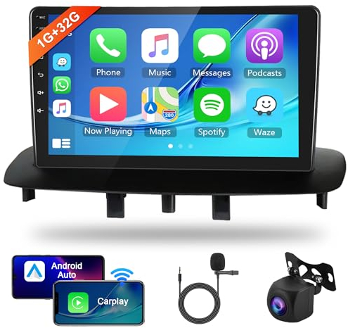 1G+32G Android Autoradio 2 Din per Renault Megane 3 2008-2014 con Wireless Carplay Android Auto GPS Navi WiFi 9 Pollici Autoradio con Mirror Link Bluetooth FM/RDS/DAB/SWC Telecamera Posteriore