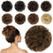 FESHFEN 100% Echthaar Haarteil Dutt Haargummi, Wellig Lockige Haarknoten Haargummi Haarverlängerungen Hochsteckfrisuren Echthaar Haarteil für Damen Mädchen Chocolate Hellbraun Schokoladen Hellbraun