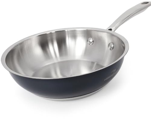 HOMICHEF Padella per friggere grigio navy senza nichel da 24 CM in acciaio inox (rivestimento antiaderente non tossico) - Padella per cucine a induzione - Padella nobile in acciaio inox senza nichel