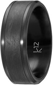 kohlenstoff 12 Forged Carbon Ring Schwarz für Damen und Herren hochwertig beschichtet aus geschmiedetem Carbon und Edelstahl (60)