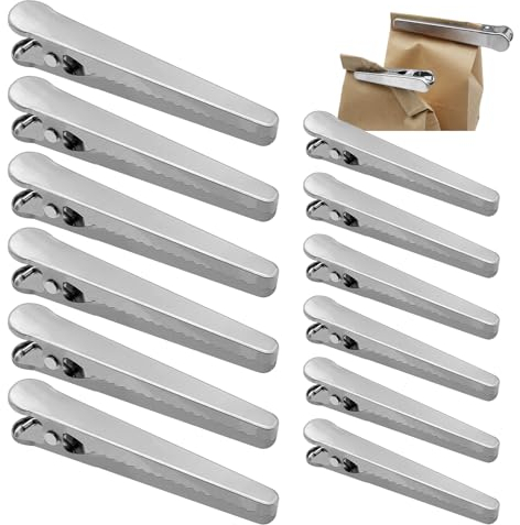 TETEWEVER 12 Piezas Pinzas Bolsas Alimentos de Acero Inoxidable, 8cm/11.5cm Pinzas Cocina Bolsas, Pinzas Cierre Bolsas Pinzas Comida para Embalaje De Cocina, Caramelos, Café